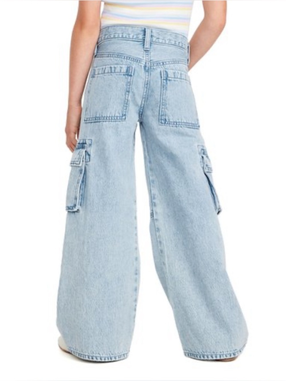 Old Navy Big Girls' Wide Leg Cargo -Light Wash Denim  - Pale Blue
